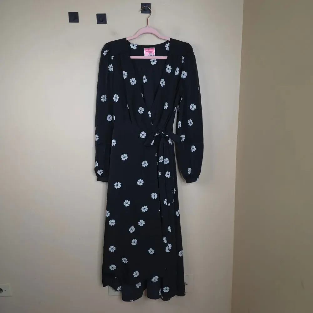 Kate Spade Long Sleeve Spade Clover Wrap Dress in Black Size 12